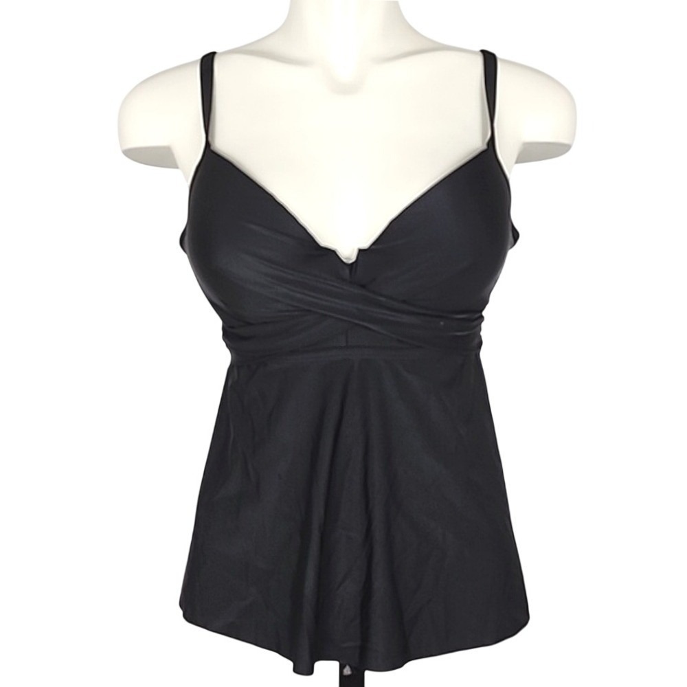 Time and Tru Black One-Piece Swimdress with V-Neck and Ruched Waist